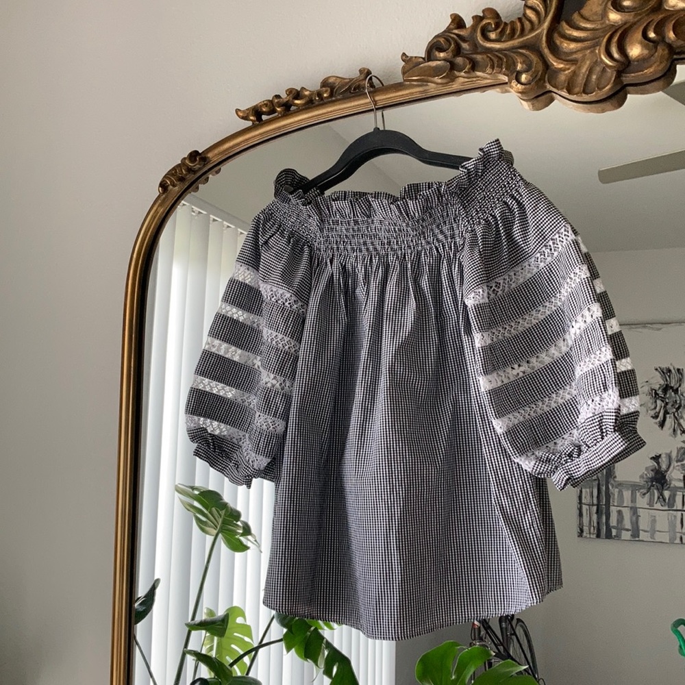 Rare Mi Golondrina B&W gingham Deshilado off the shoulder S — Make me an offer!